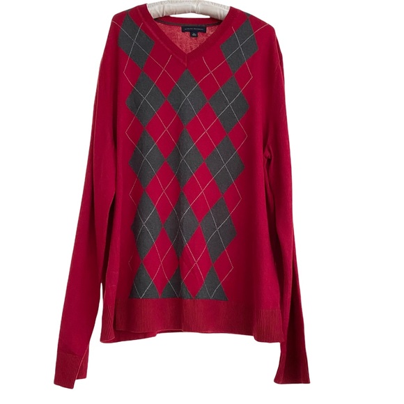 Banana Republic Other - Banana Republic Argyle Sweater Silk, Cotton + Cashmere Blend Red + Gray XL